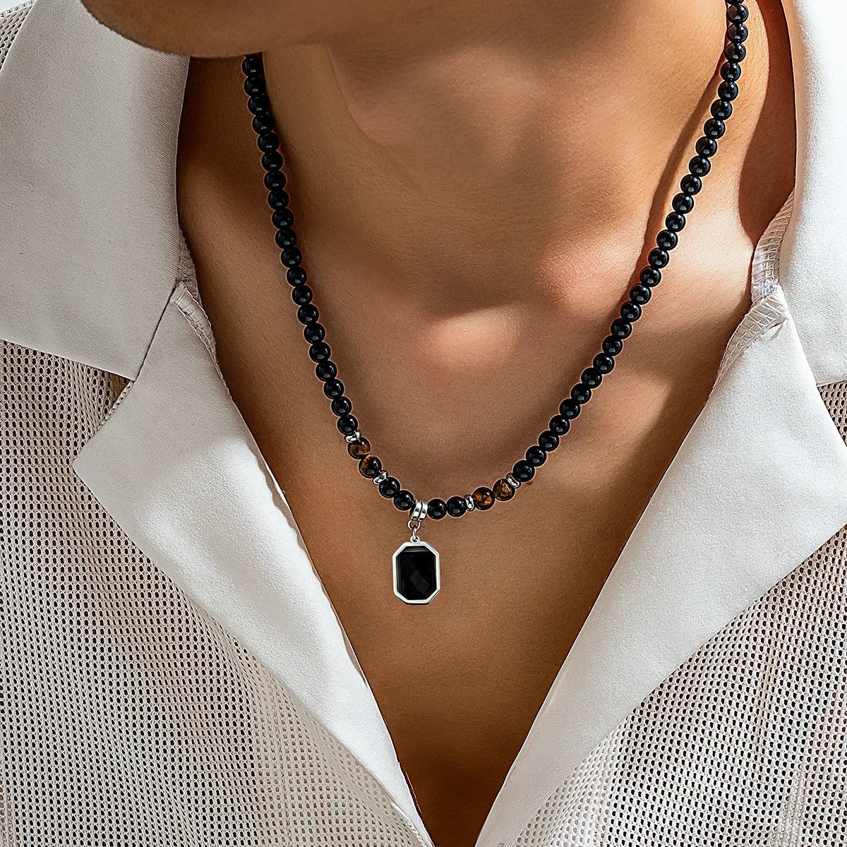 Collier de perles pour homme avec perle