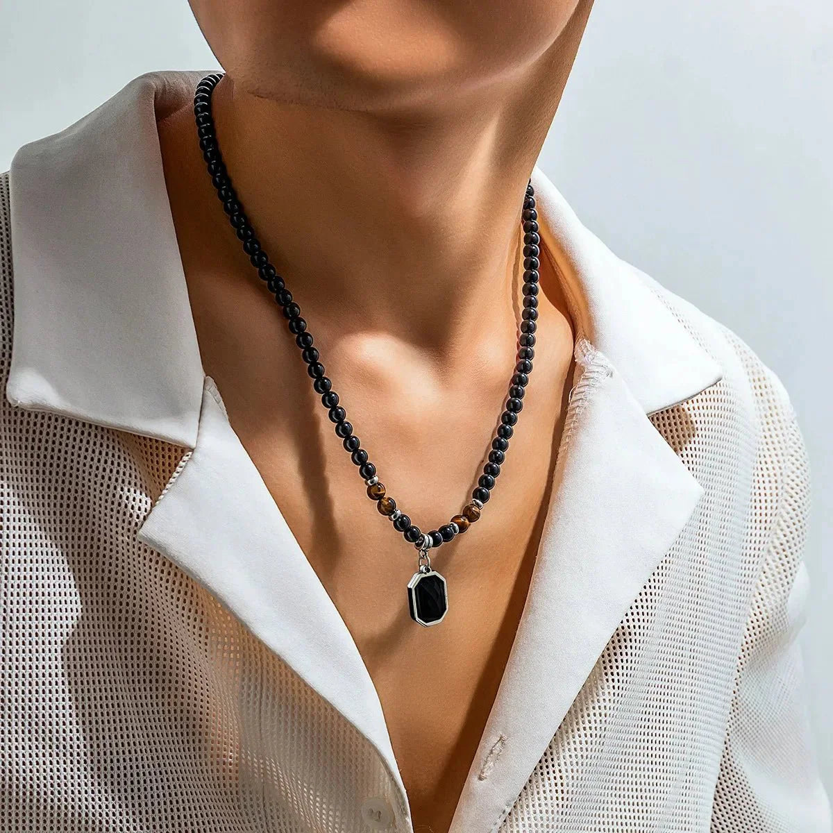 Collier de perles pour homme avec perle